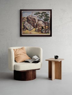 1920s Modernist Mountain Landscape, Framed Colorado Oil Painting, 25 x 30 inches