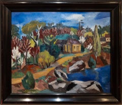 New England Landscape, Cubist Oil on Canvas, Early 20th Century
