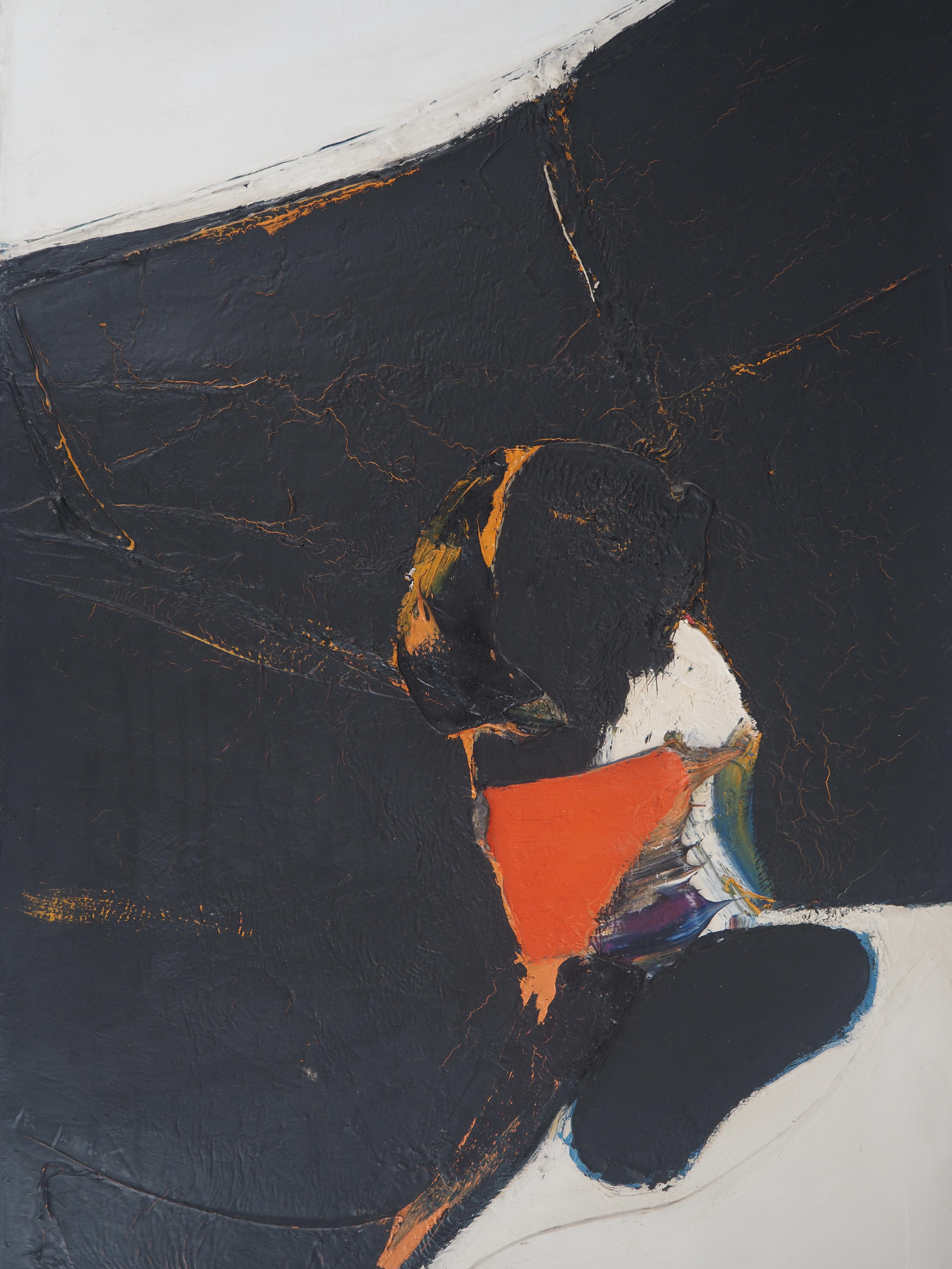 Astrazione in nero e rosso - Olio originale su tela, firmato - Painting Astratto di Jan MEYER