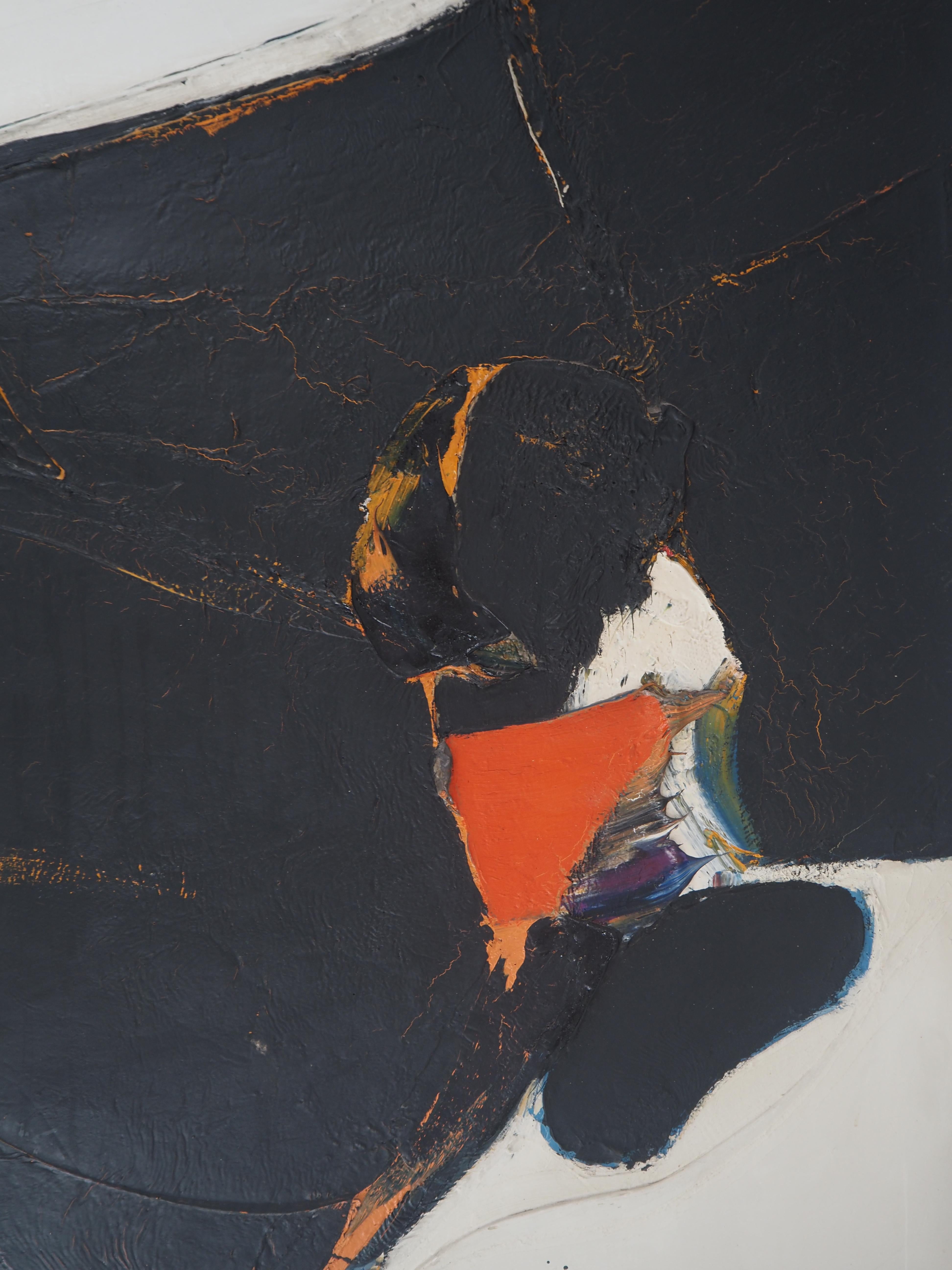 Astrazione in nero e rosso - Olio originale su tela, firmato - Abstract Painting Nero di Jan MEYER