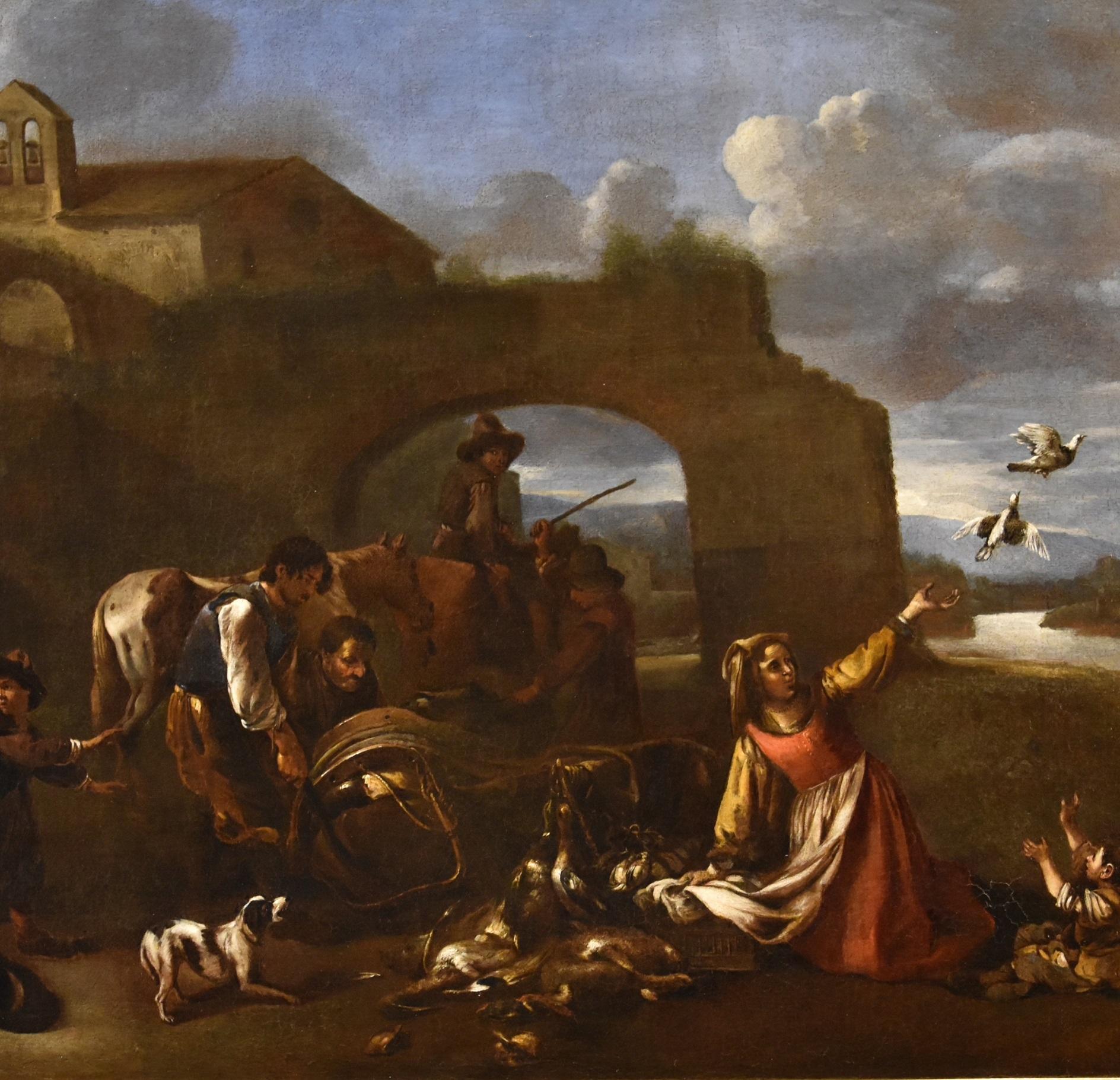 Landschaft Jagd Miel Gemälde 17. Jahrhundert Öl auf Leinwand Flemish Old master – Painting von Jan Miel (antwerp, 1599 - Turin, 1663) 