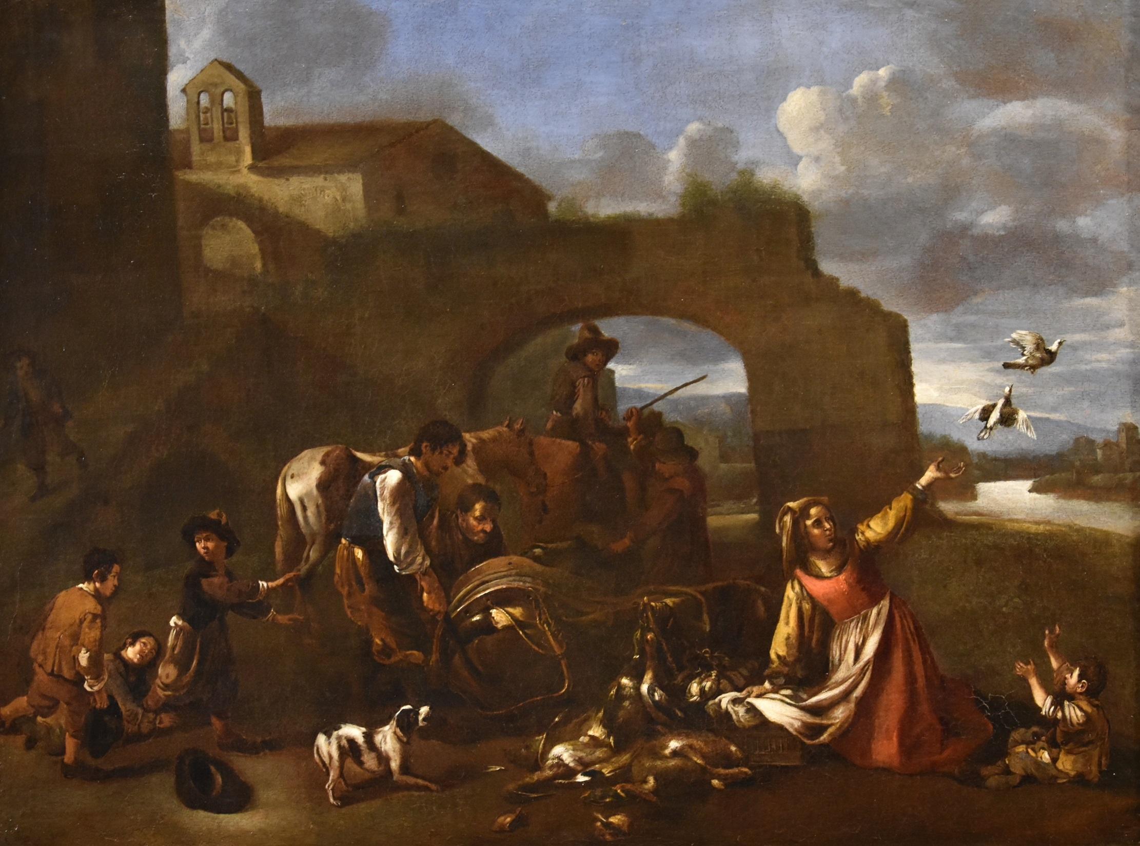 Landschaft Jagd Miel Gemälde 17. Jahrhundert Öl auf Leinwand Flemish Old master (Alte Meister), Painting, von Jan Miel (antwerp, 1599 - Turin, 1663) 