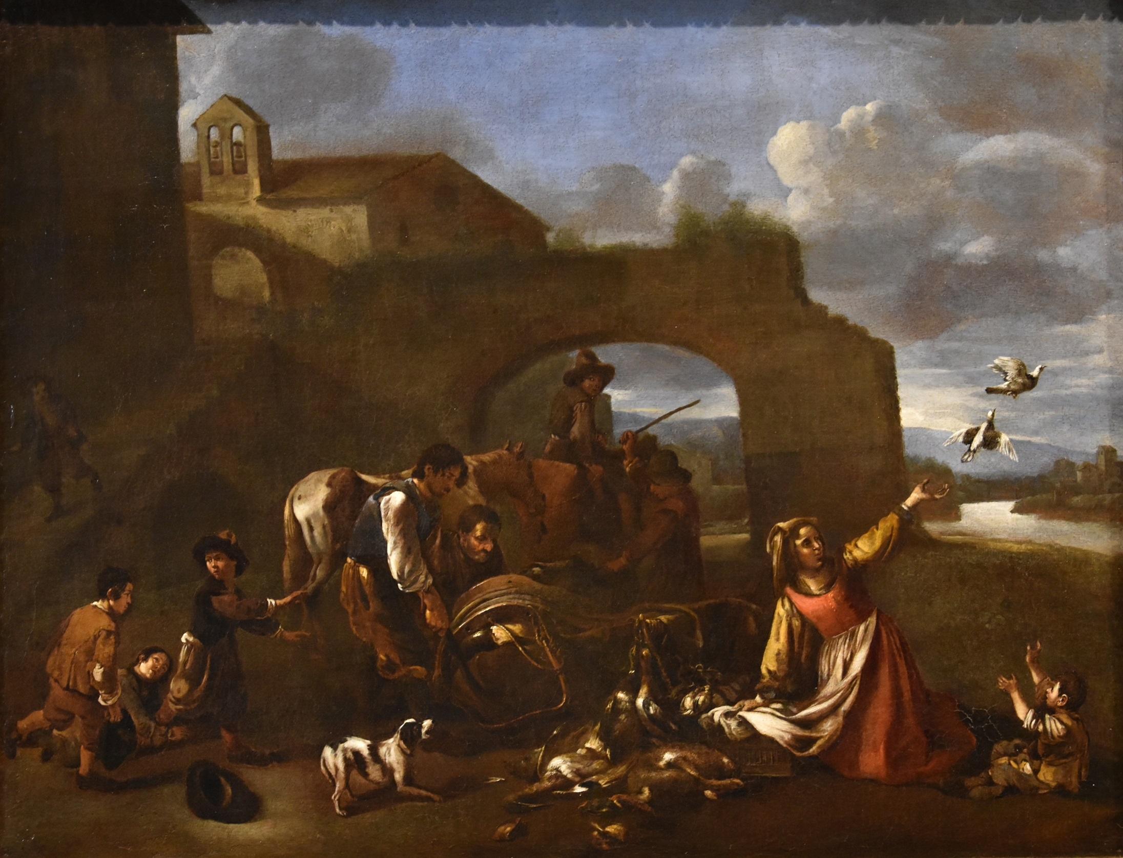 Landschaft Jagd Miel Gemälde 17. Jahrhundert Öl auf Leinwand Flemish Old master (Braun), Landscape Painting, von Jan Miel (antwerp, 1599 - Turin, 1663) 