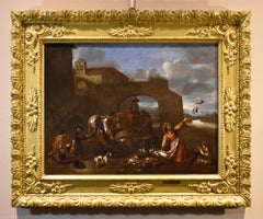 Landscape Hunt Miel Paint 17th Century Oil on canvas Flemish Old master