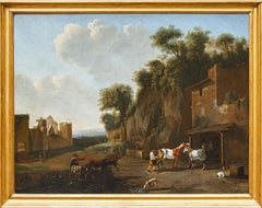 Antique Landscape with farrier oil on canvas by Jan Miel