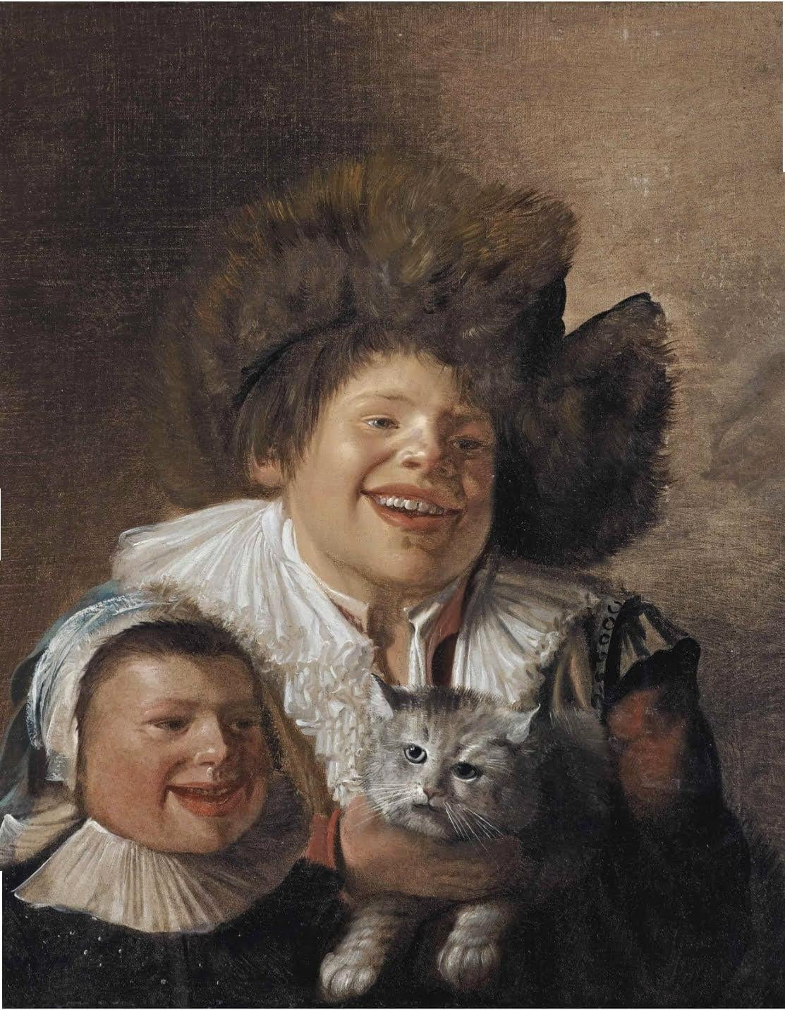 Boy and a Girl with a Cat - Painting by Jan Miense Molenaer