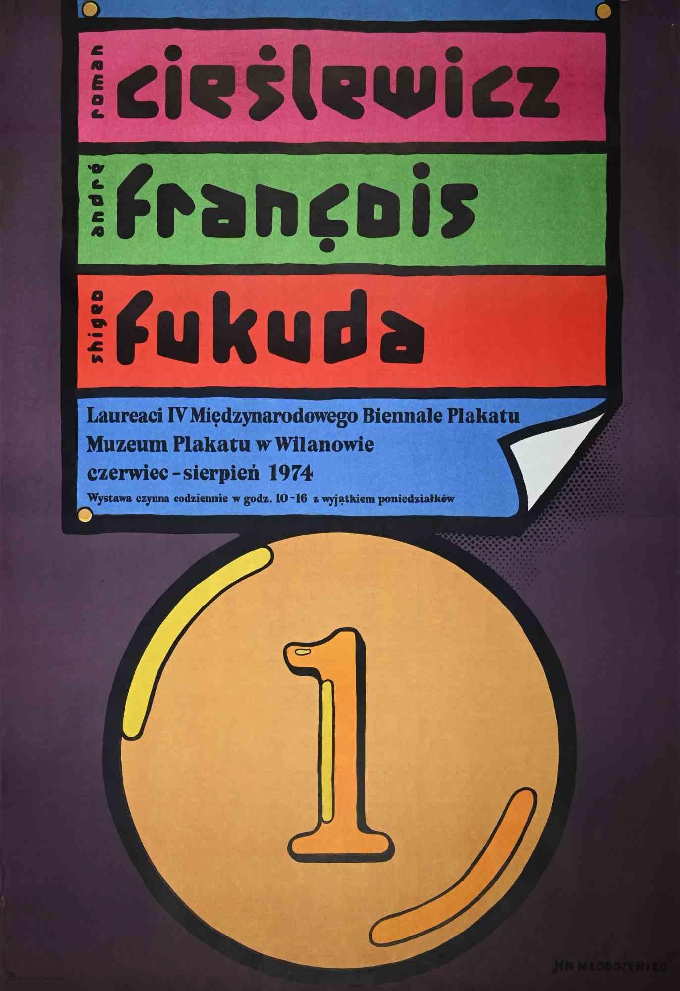 Jan Mlodozeniec Print - Vintage Poster of the Biennale Plakatu - Lithograph by Mlodozeniec - 1974