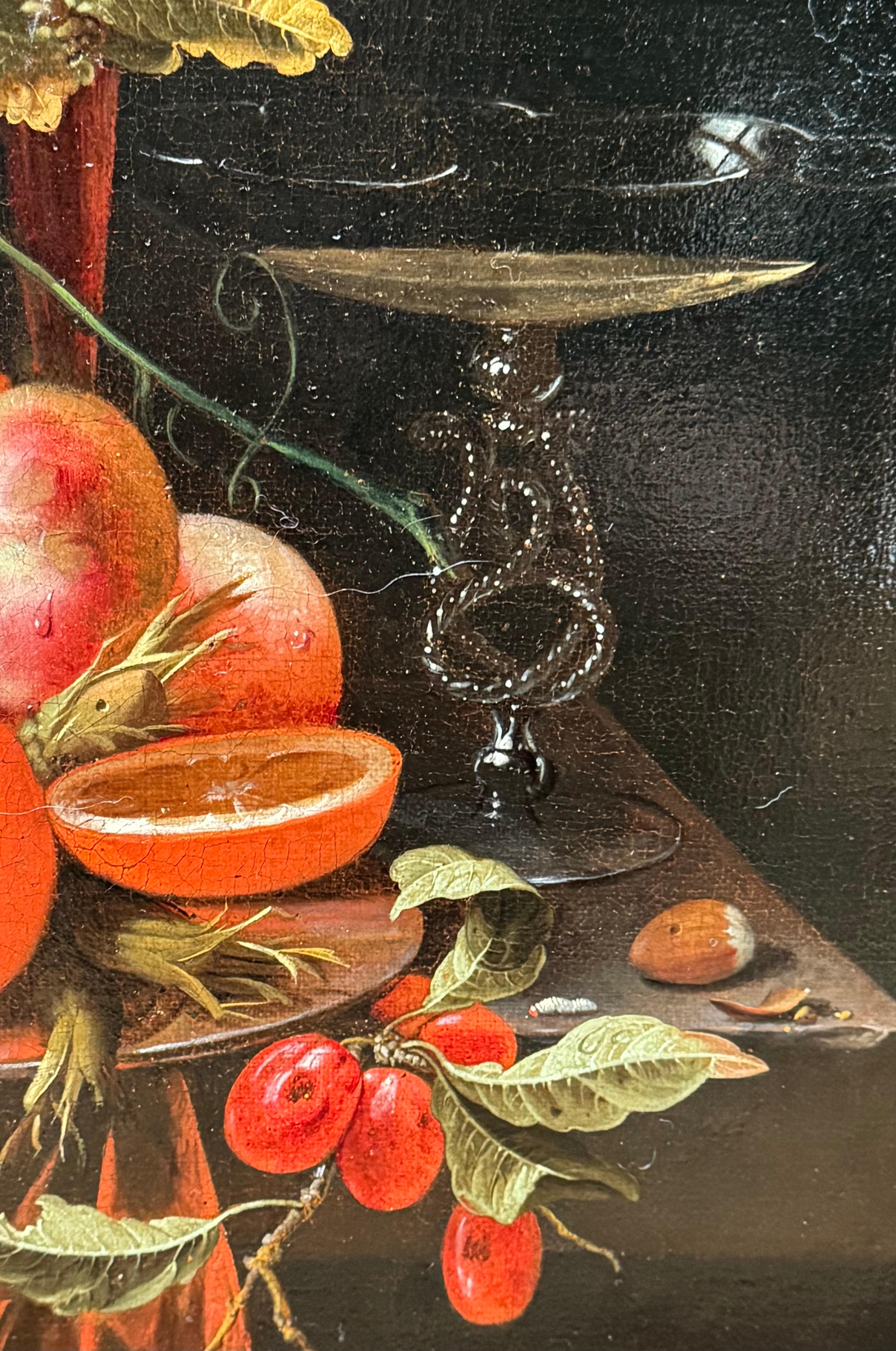 Jan Mortel (attr.) - Niederländisches Stilleben mit Obst, Wein und venezianischem Glas im Angebot 7