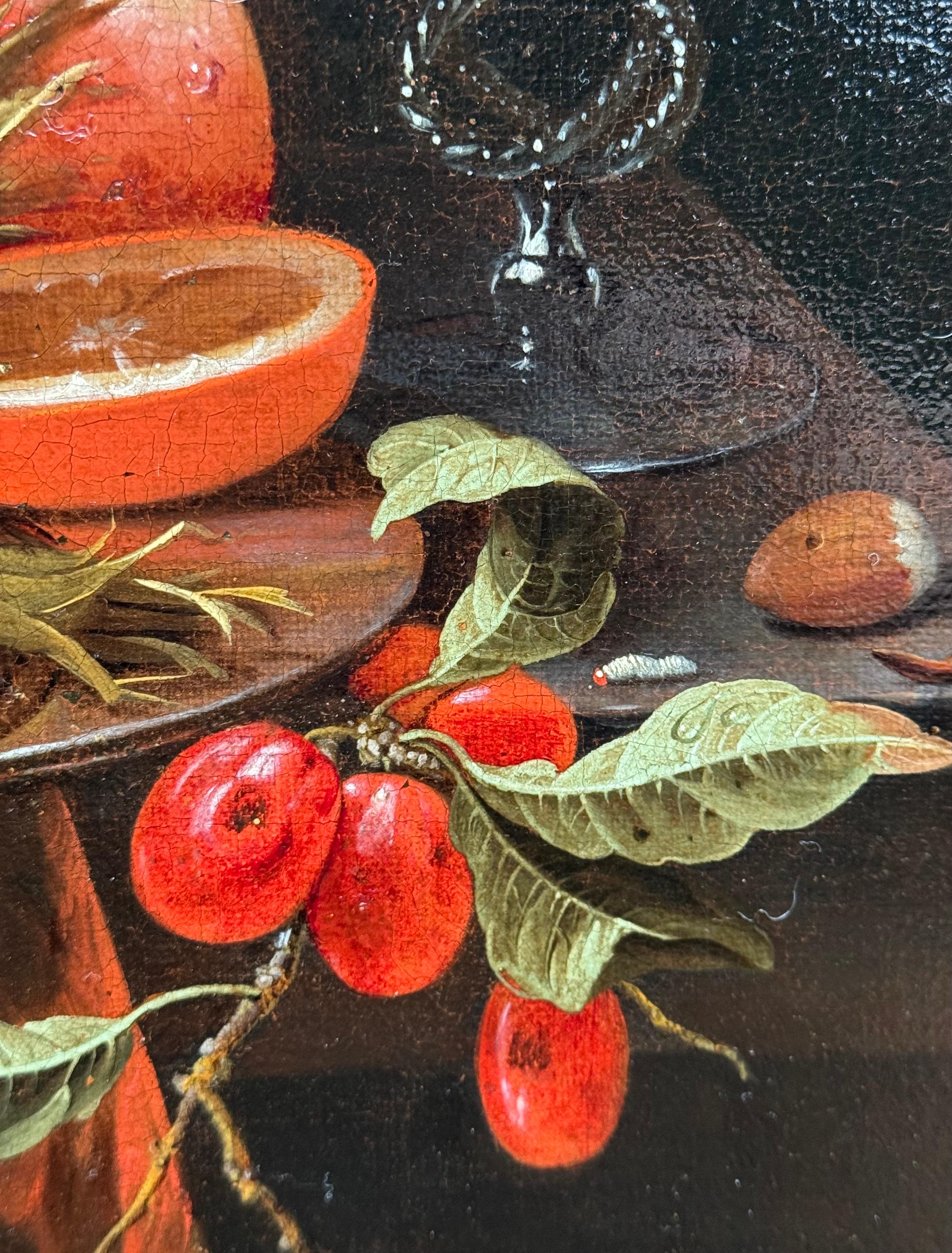Jan Mortel (attr.) - Niederländisches Stilleben mit Obst, Wein und venezianischem Glas im Angebot 8