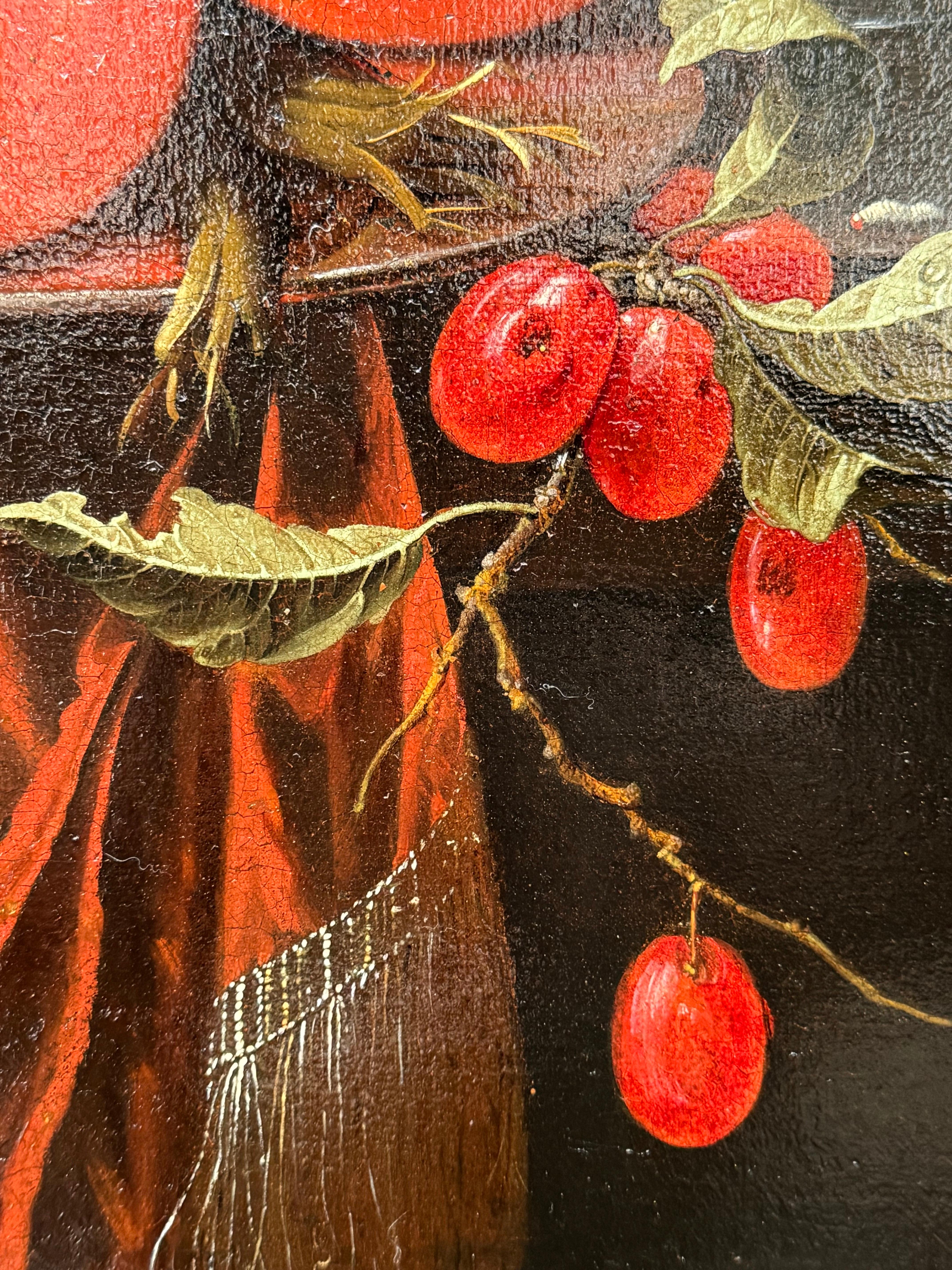 Jan Mortel (attr.) - Niederländisches Stilleben mit Obst, Wein und venezianischem Glas (Handbemalt) im Angebot