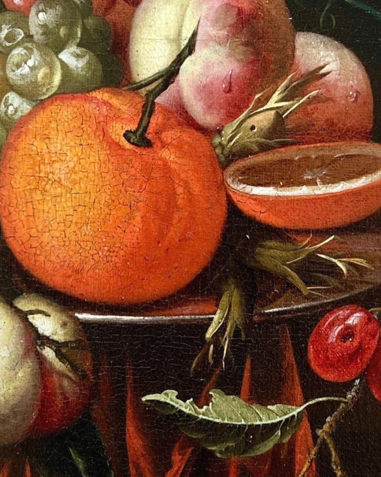 Jan Mortel (attr.) - Niederländisches Stilleben mit Obst, Wein und venezianischem Glas (Farbe) im Angebot