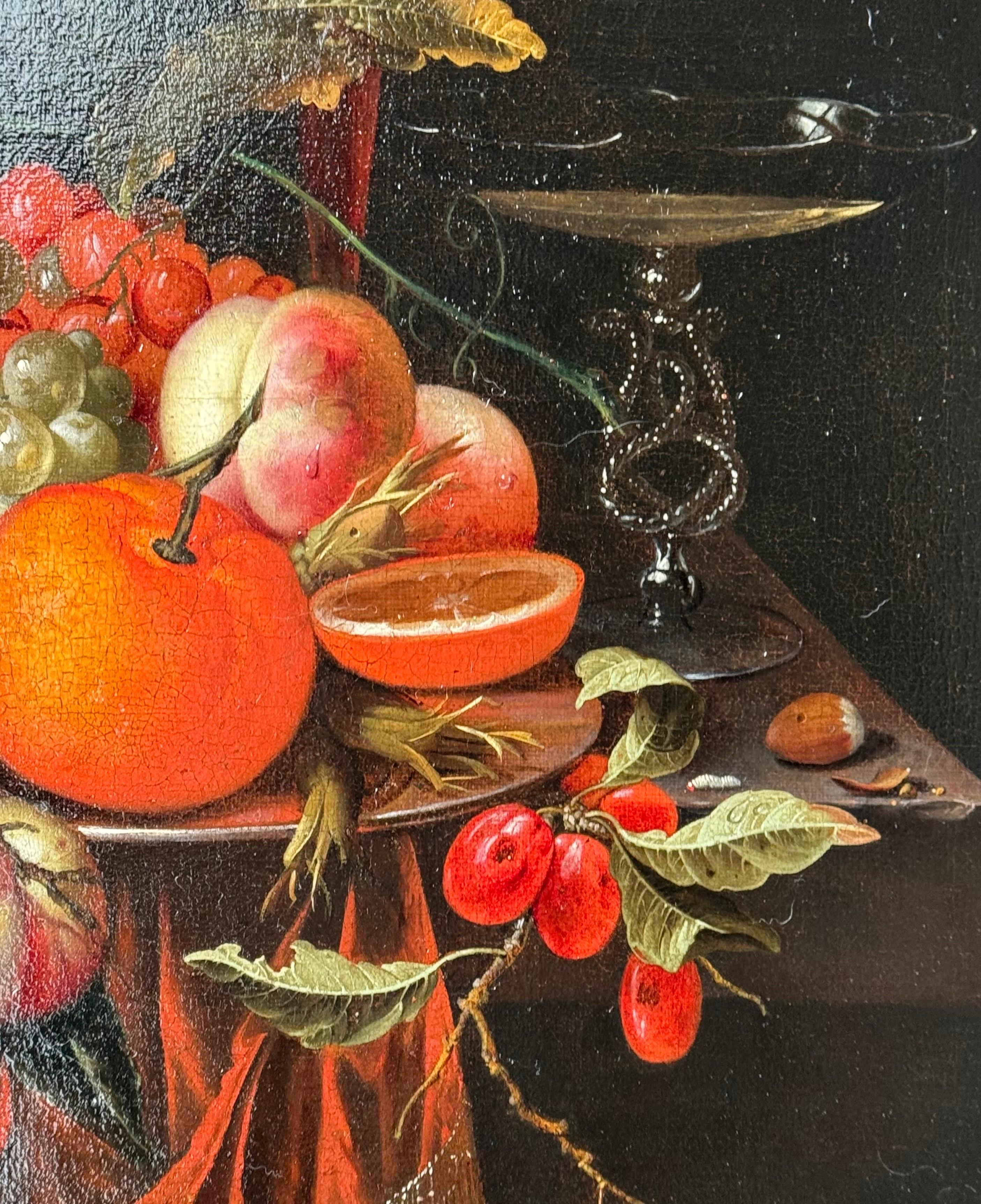 Jan Mortel (attr.) - Niederländisches Stilleben mit Obst, Wein und venezianischem Glas im Angebot 2