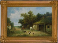 Jan Mortel - Large Signed Contemporary Oil, Figures and Animals in Farmyard