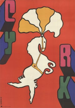1972 Jan Mtodozeniec 'Cyrk Circus Horse with Plume' Vintage Red,White,Yellow Pol