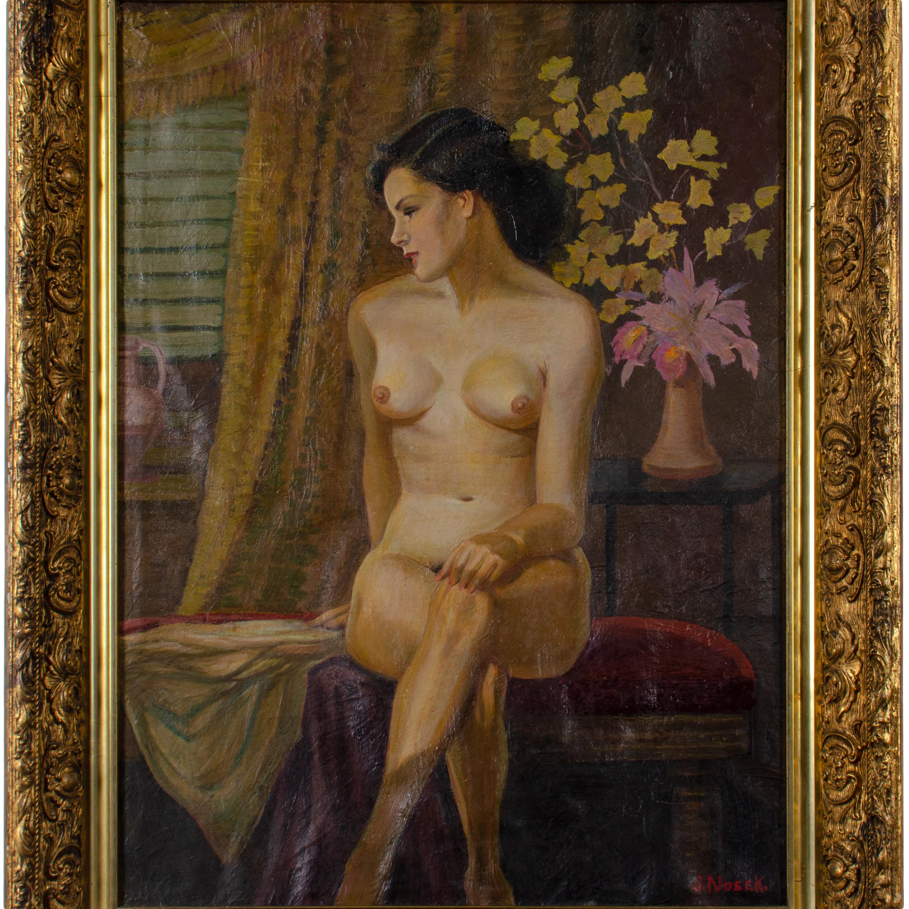 Mid-Century Modern Jan Nosek Nude Painting, c. Mid-20th Century For Sale