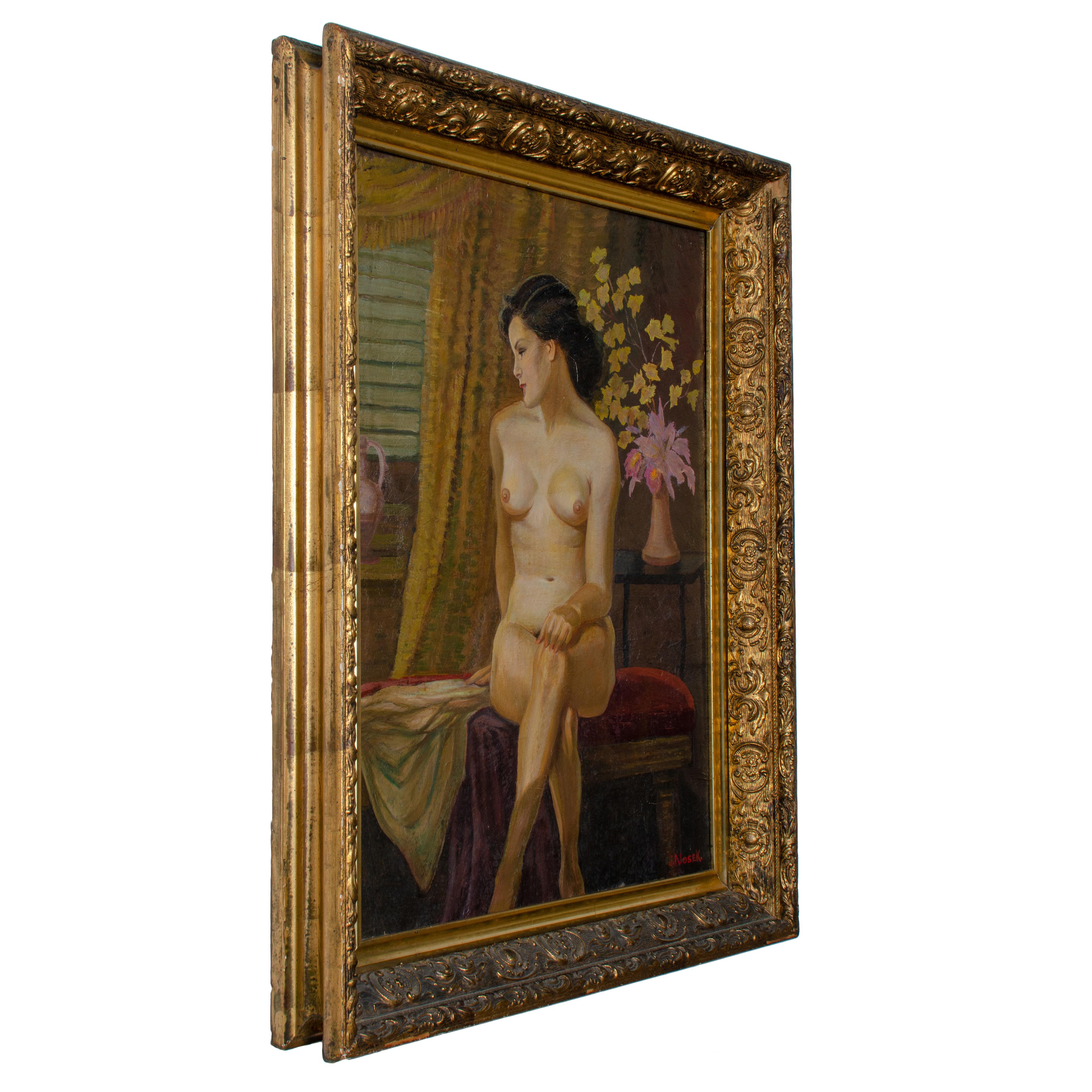 Canvas Jan Nosek Nude Painting, c. Mid-20th Century For Sale