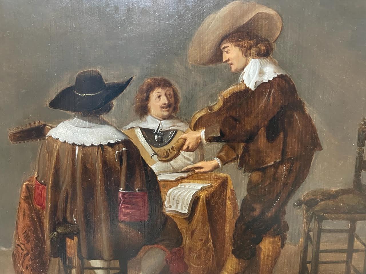 MAKING MUSIC IN AN INTERIOR, vieux maître néerlandais, huile sur panneau - Maîtres anciens Painting par Jan Olis