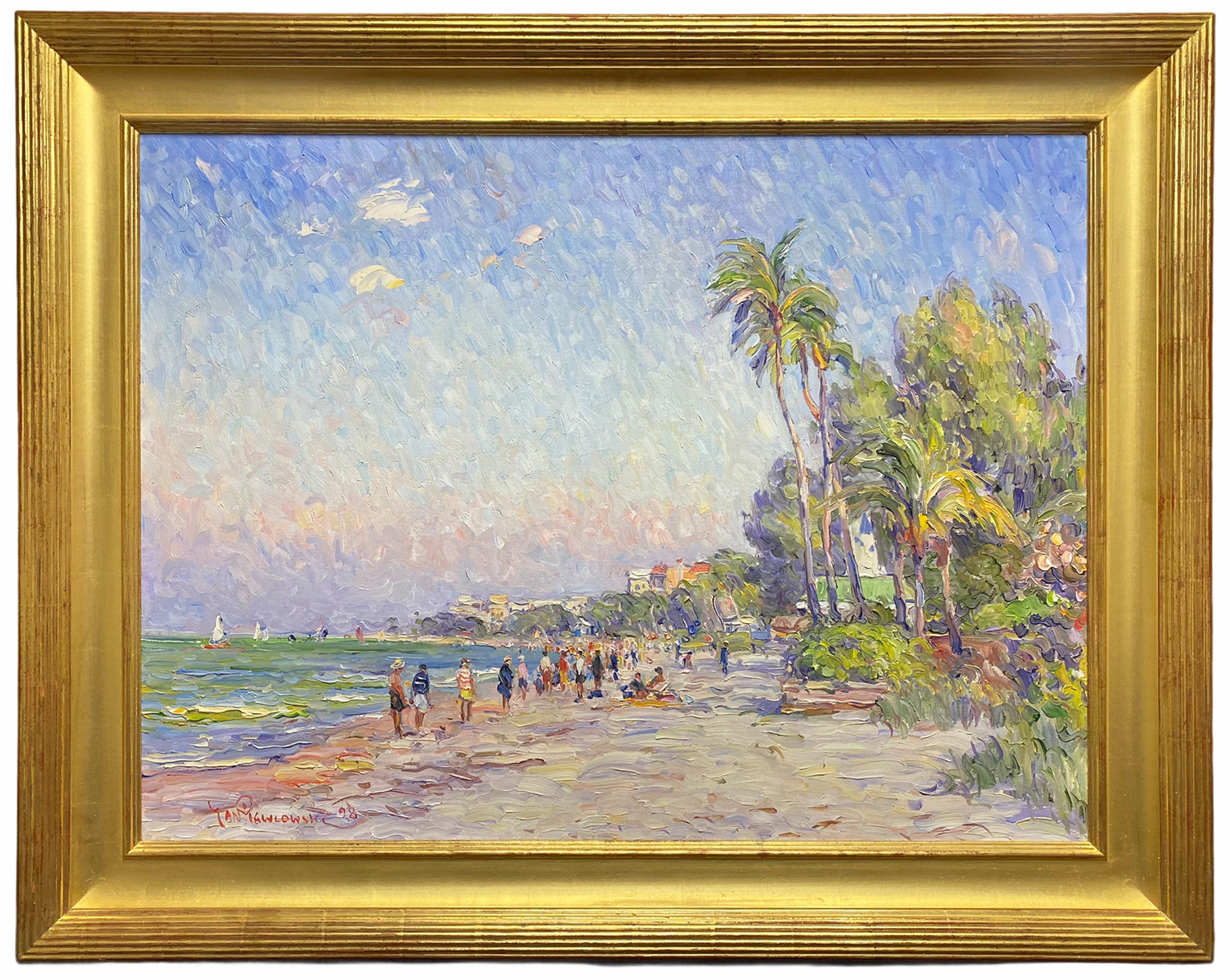 A Day at the Beach, Florida - Painting by Jan Pawlowski