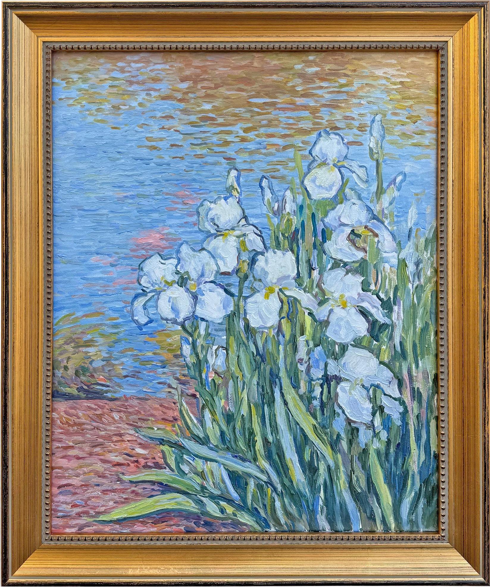 White Irises by the Water (Impressionismus), Painting, von Jan Pawlowski