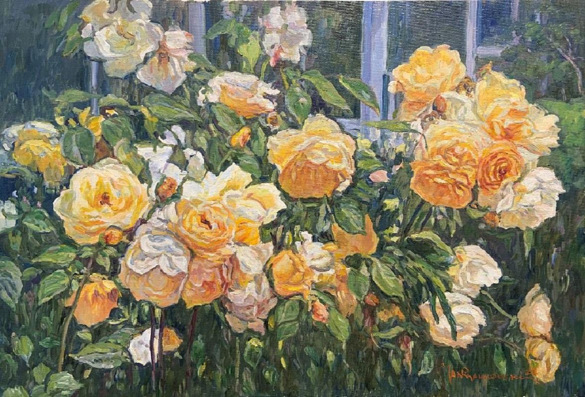 Jan Pawlowski Still-Life Painting - Yellow and White Roses