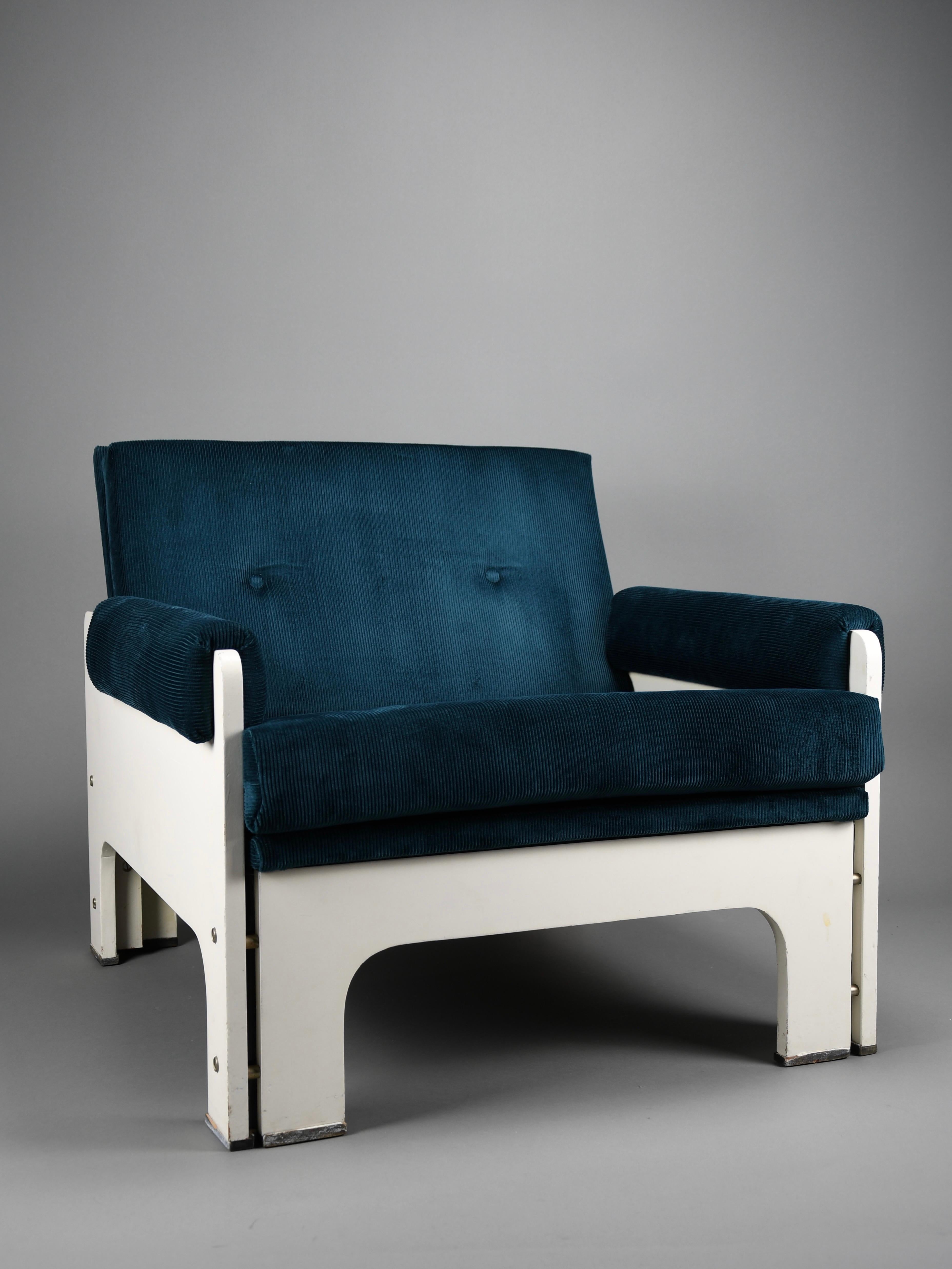 Dutch Jan Pieter Berghoef Blue & White Lounge Chair for Spectrum, Netherlands, 1960s For Sale