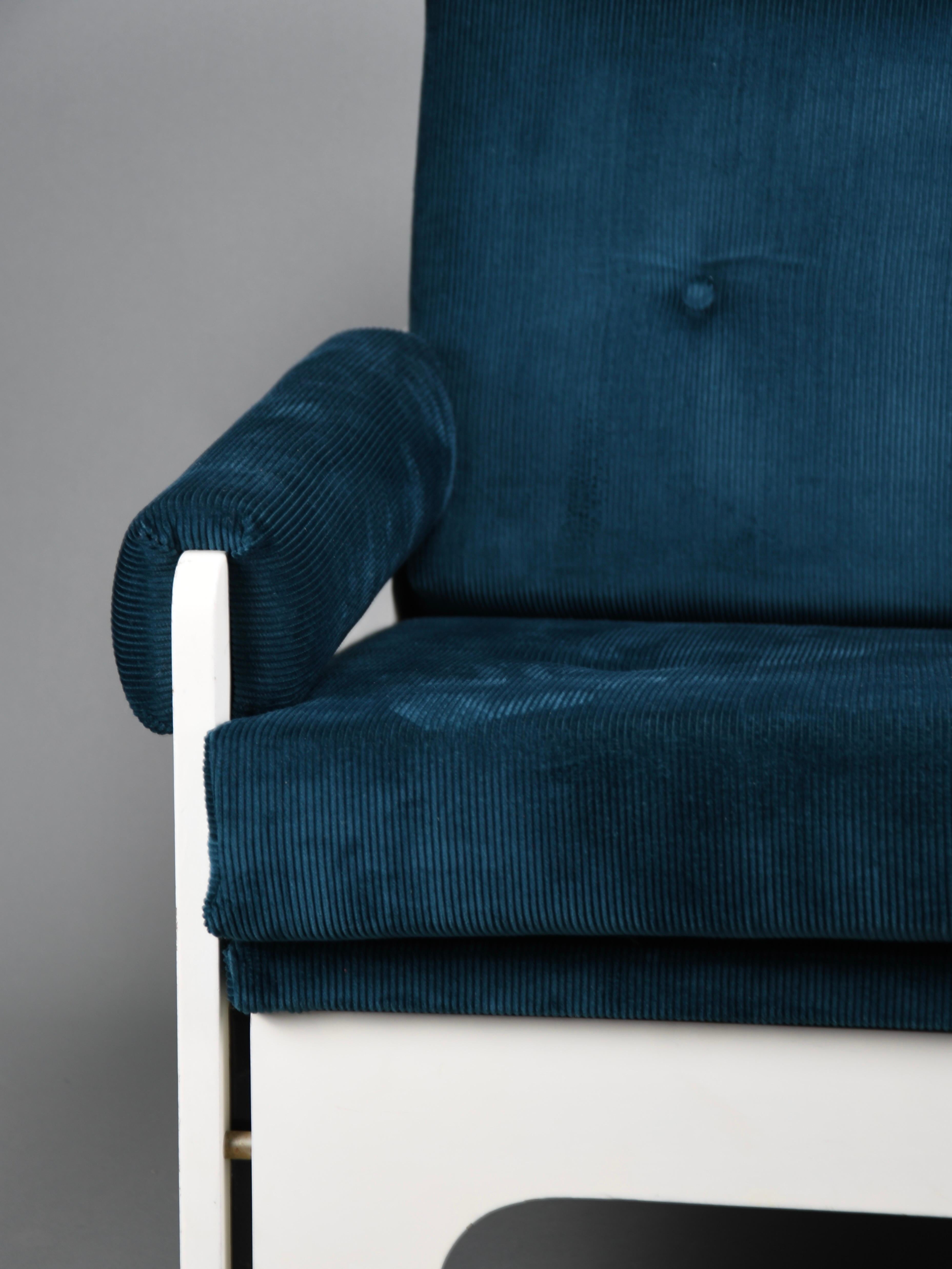 Fabric Jan Pieter Berghoef Blue & White Lounge Chair for Spectrum, Netherlands, 1960s For Sale
