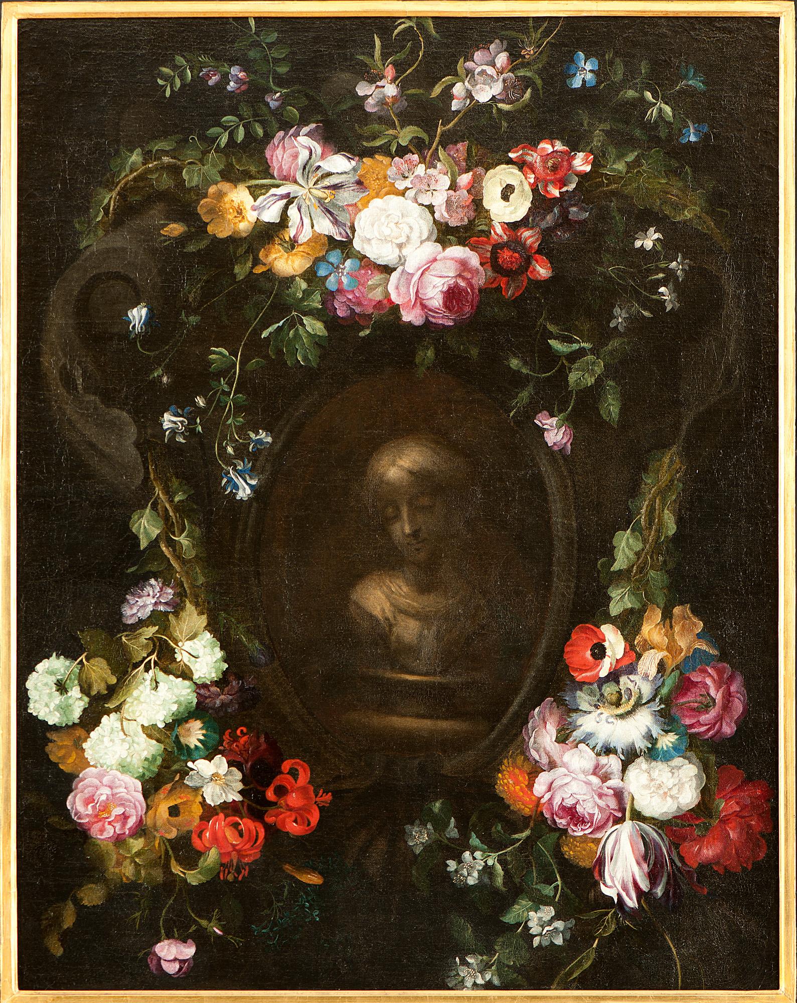 Nature morte de fleurs, Grisaille, Jeune fille, Jan Pieter Brueghel, Maître ancien, 17ème art 1