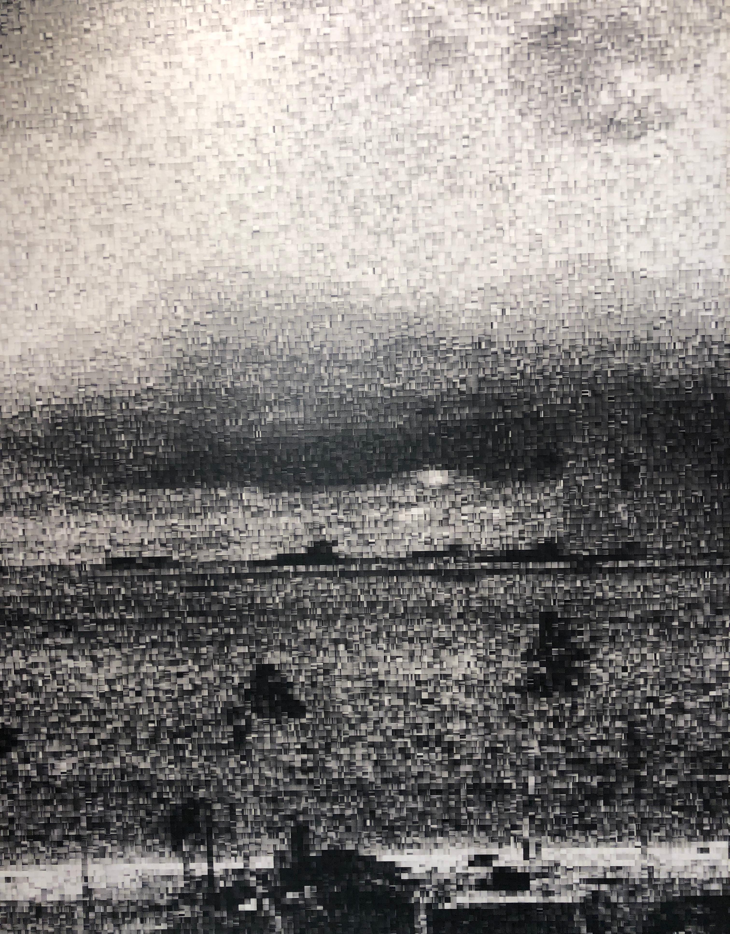 Operation Crossroads: Baker, Pixelated Image of Declassified Military Testing - Gray Figurative Print by Jan Pieter Fokkens