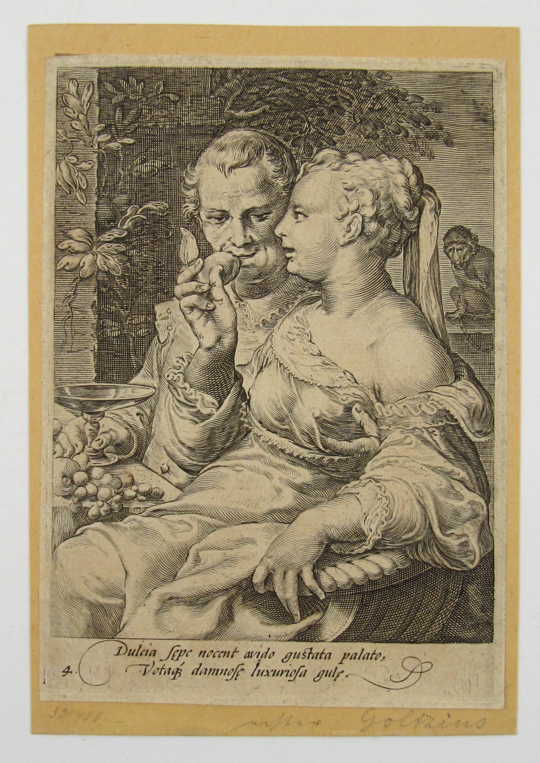 Jan P. Saenredam ( 1565-1607 ) - Taste , The Five Senses - 16. Jahrhundert Niederländische Gravur – Print von Jan Pieterszoon SAENREDAM