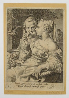 Jan P. Saenredam ( 1565-1607 ) - Taste , The Five Senses - 16thC Dutch Engraving