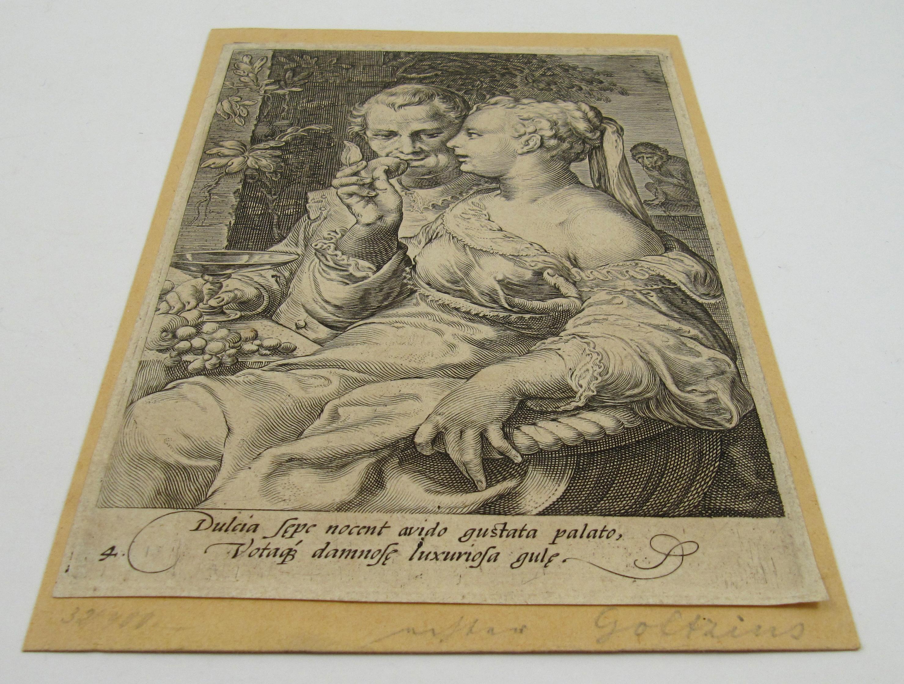 Jan P. Saenredam ( 1565-1607 ) - Taste , The Five Senses - 16thC Dutch Engraving - Dutch School Print by Jan Pieterszoon SAENREDAM
