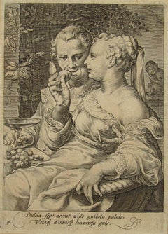 Jan P. Saenredam ( 1565-1607 ) - Taste - The Five Senses - 16thC Dutch Engraving