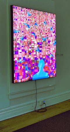 "Messages" (2021) By Jan R Carson, Stitched Silk Sculpture on Light Box