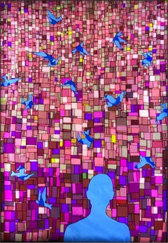 "Messages" (2021) By Jan R Carson, Stitched Silk Sculpture on Light Box