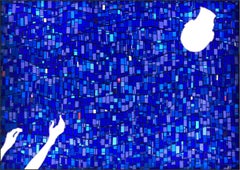 "The Moon" (2021) By Jan R Carson, Stitched Silk Sculpture on Light Box