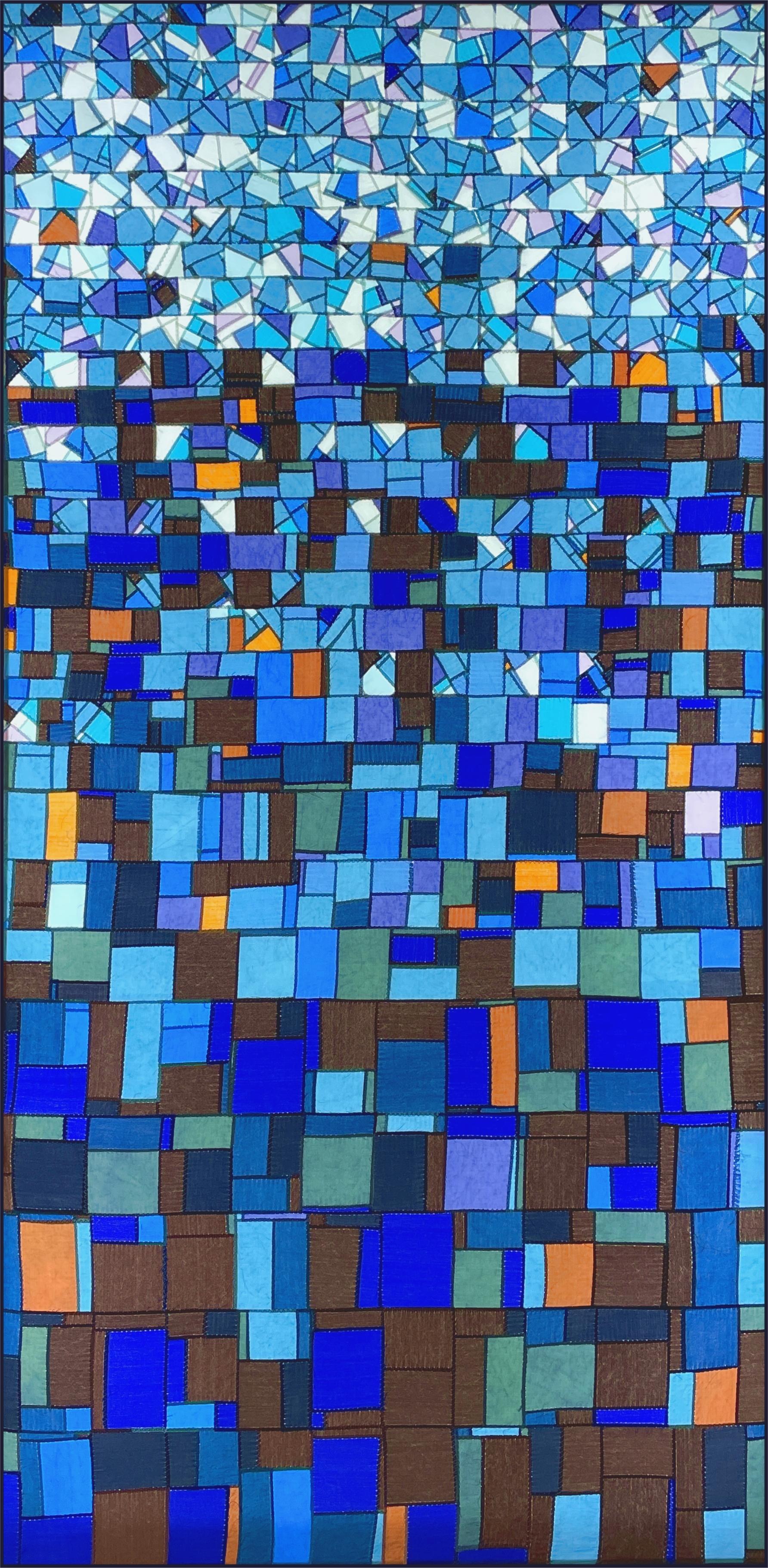 "The Moon" (2021) by Jan R Carson is an original abstract figurative wall installation that measures 64 x 32 inches with a depth of 3 inches. This piece was created with silk, stitched together and stretched over a light box.

Jan R. Carson works