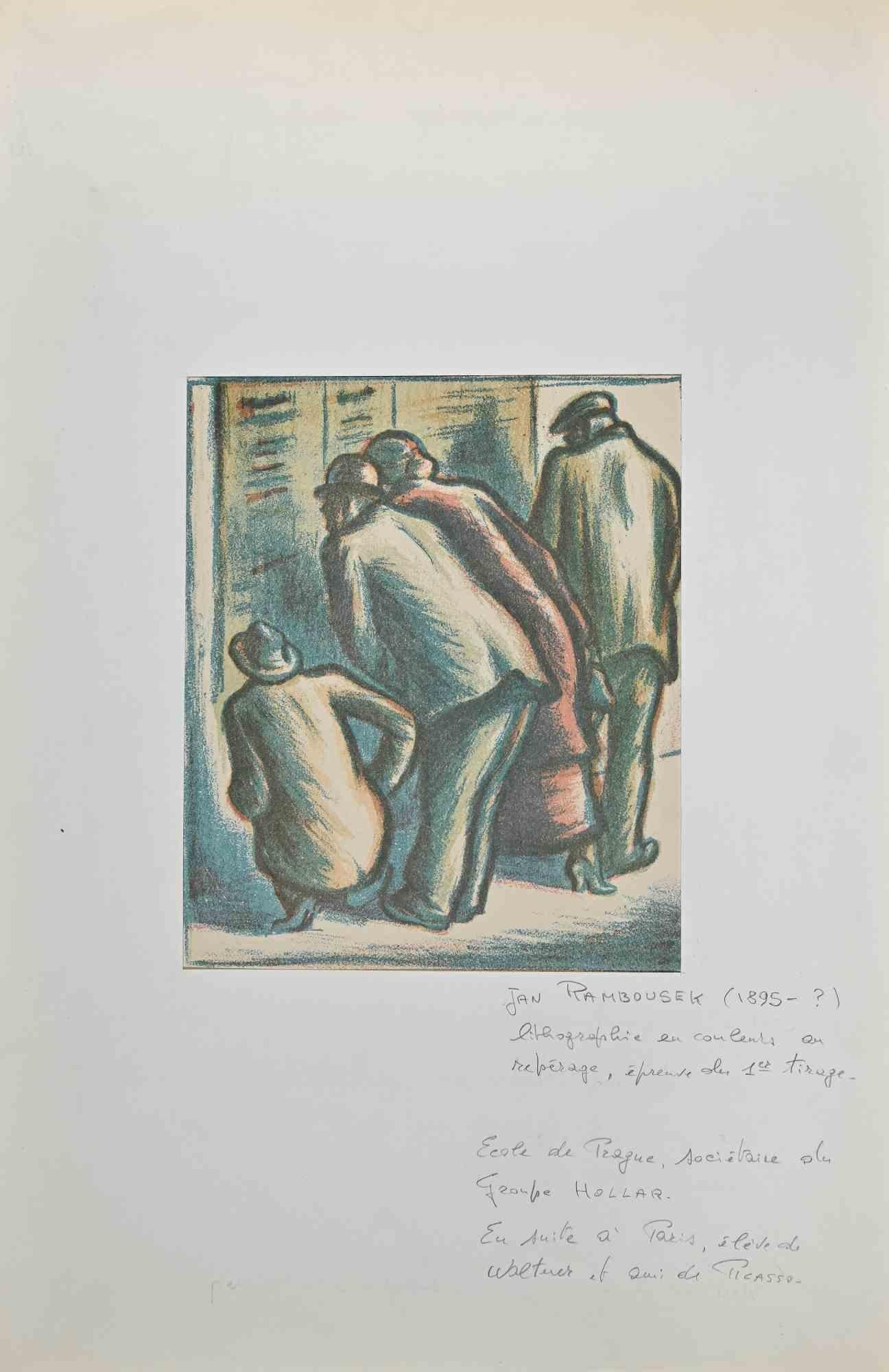 The Men Peeping Through is an original Lithograph print realized by Jan Rambousek ( 1895- ?).

Good conditions.

Applied on a white Passepartout.

The artwork is realized in a well-balanced composition through harmonious colors.