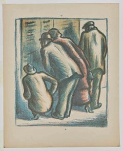 The Men Peeping Through  -  Lithograph by Jan Rambousek-Mid 20th Century