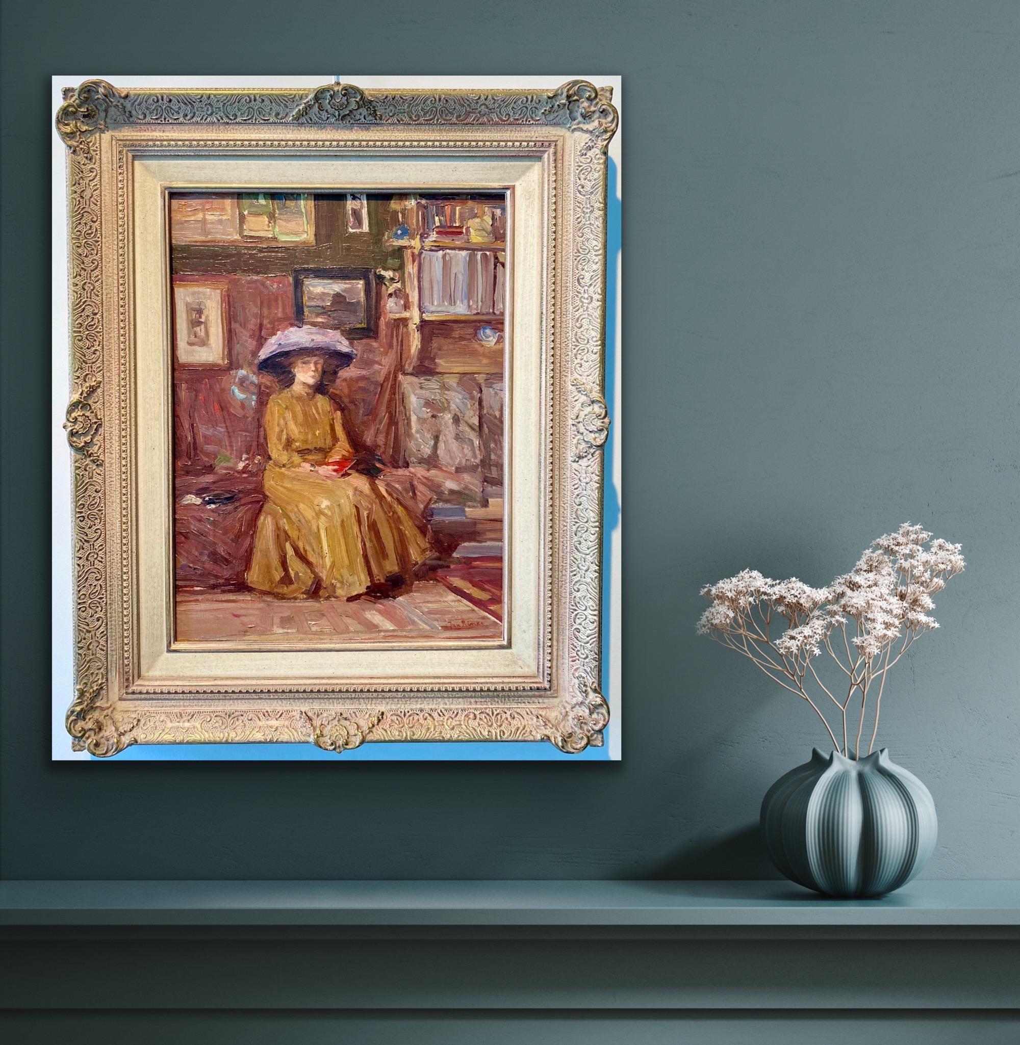19th century belle epoque oil painting - Lady in an artist's studio - genre 4