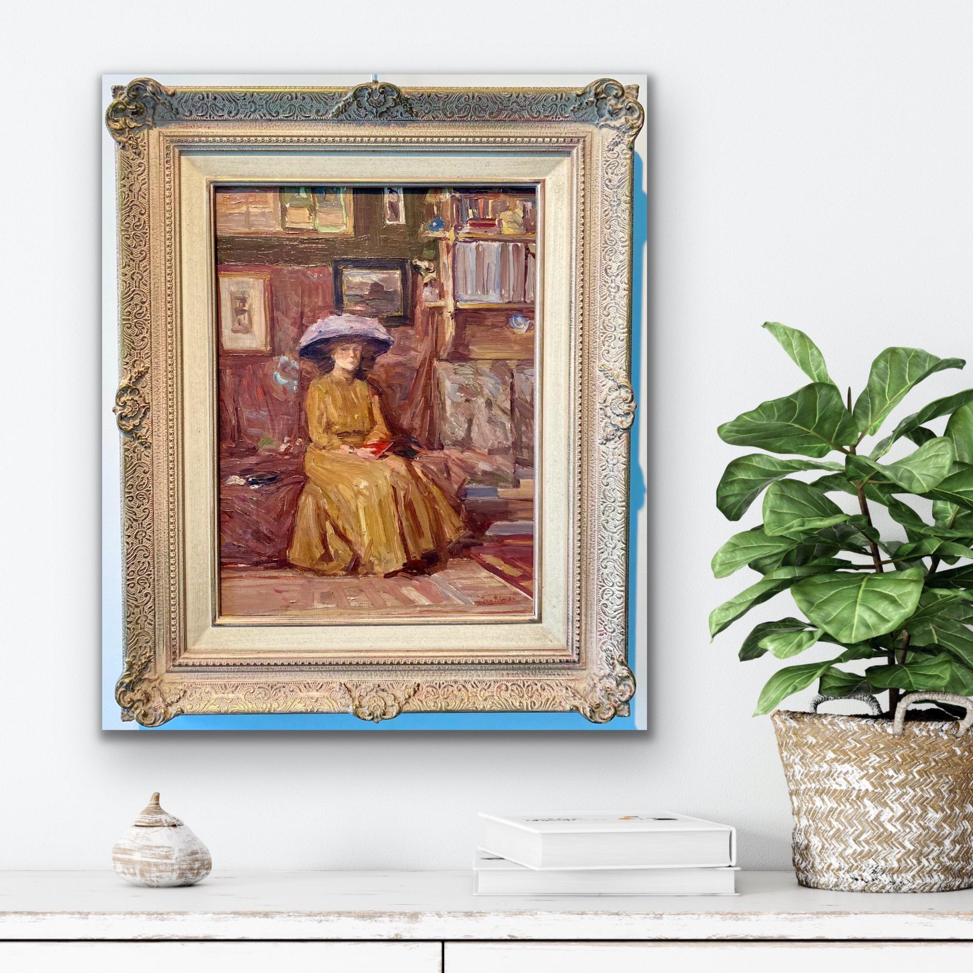19th century belle epoque oil painting - Lady in an artist's studio - genre - Painting by Jan Rinke