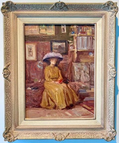 19th century belle epoque oil painting - Lady in an artist's studio - genre