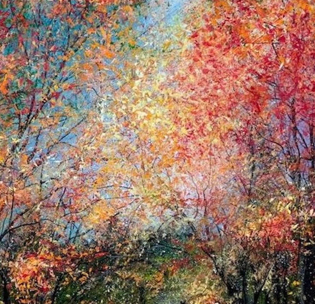 Autumn at Elnup Wood, Jan Rogers, Art de paysage contemporain, art d'origine - Marron Landscape Painting par Jan Rogers 