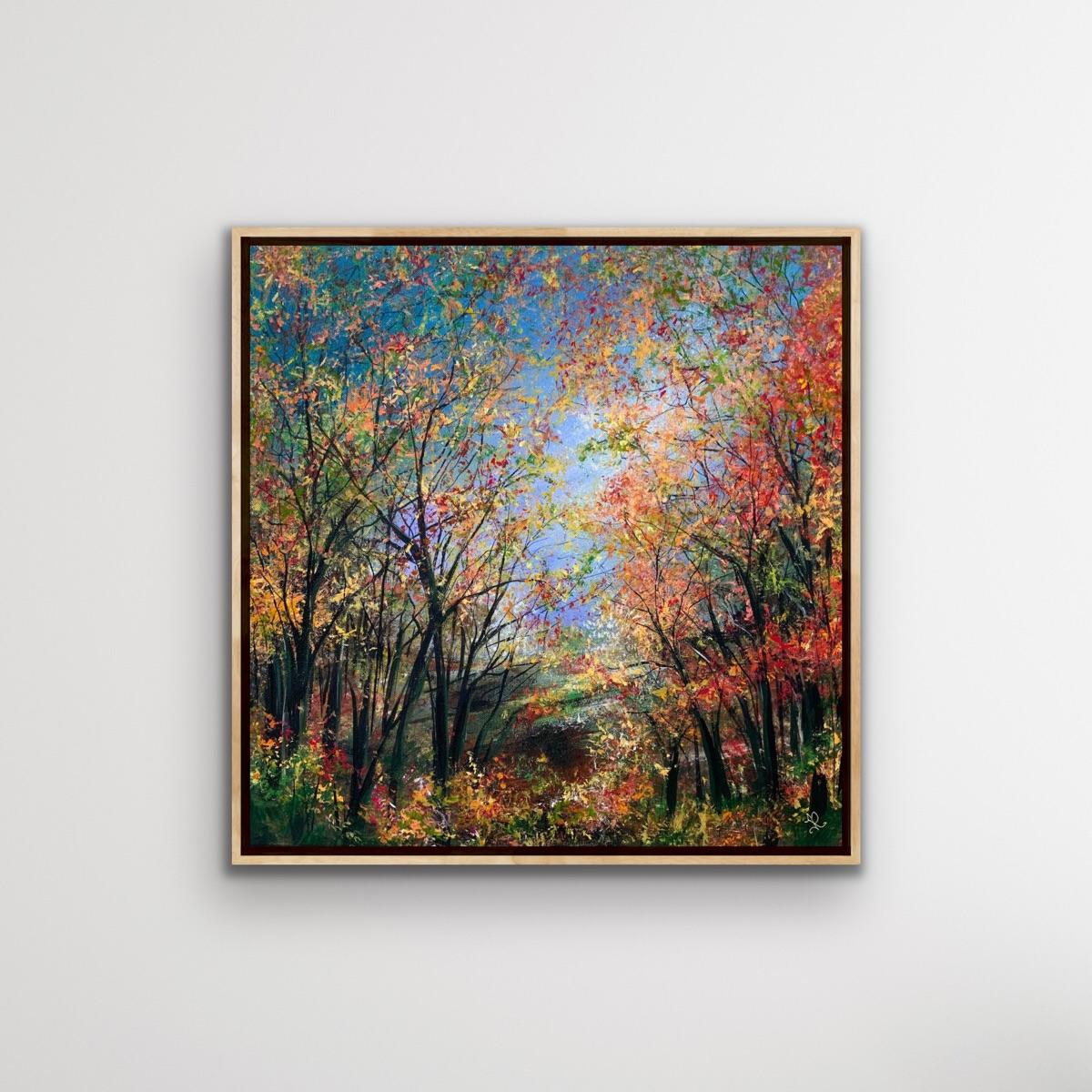 Autumn Blaze Fairy Glen par Jan Rogers, paysage contemporain, art forestier - Contemporain Painting par Jan Rogers 