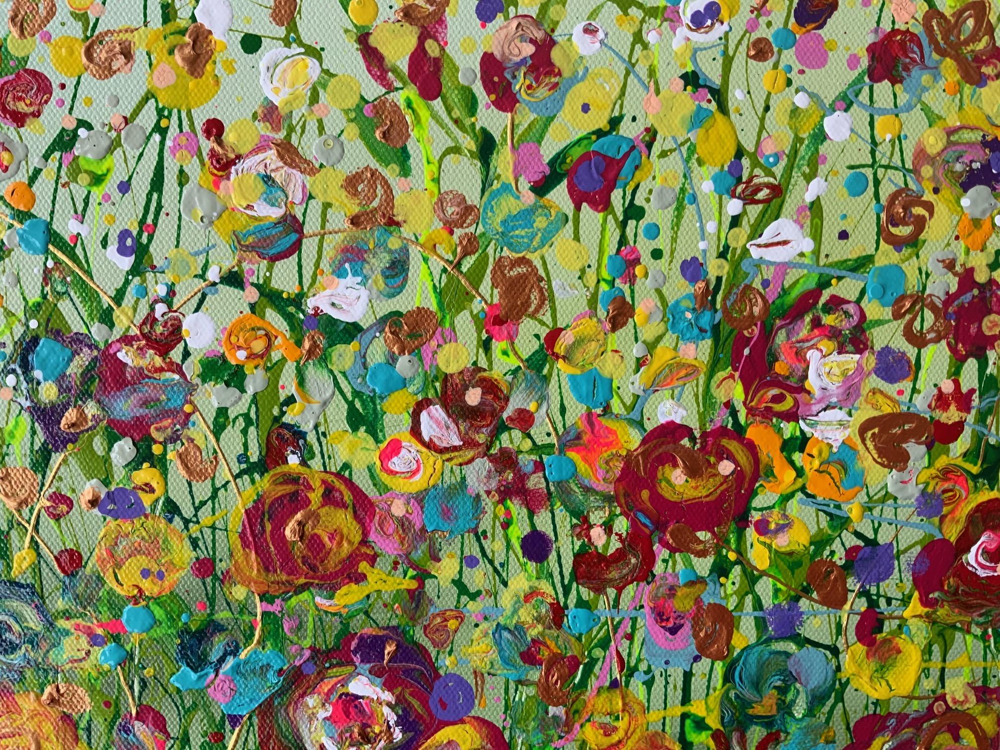 A Flurry of Wild Flora, floral art, meadow art, affordable art, original art - Abstract Expressionist Painting by Jan Rogers