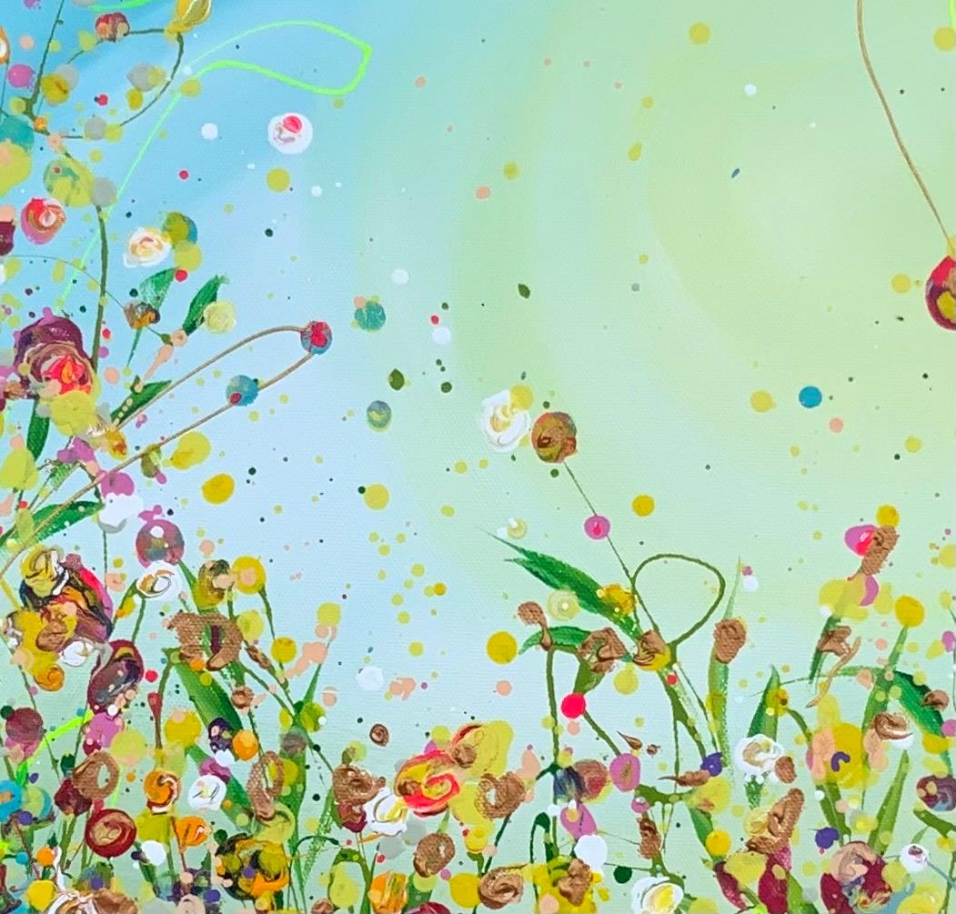 Una ráfaga de flora silvestre, arte floral, arte de la pradera, arte asequible, arte original - Abstract Painting Verde de Jan Rogers