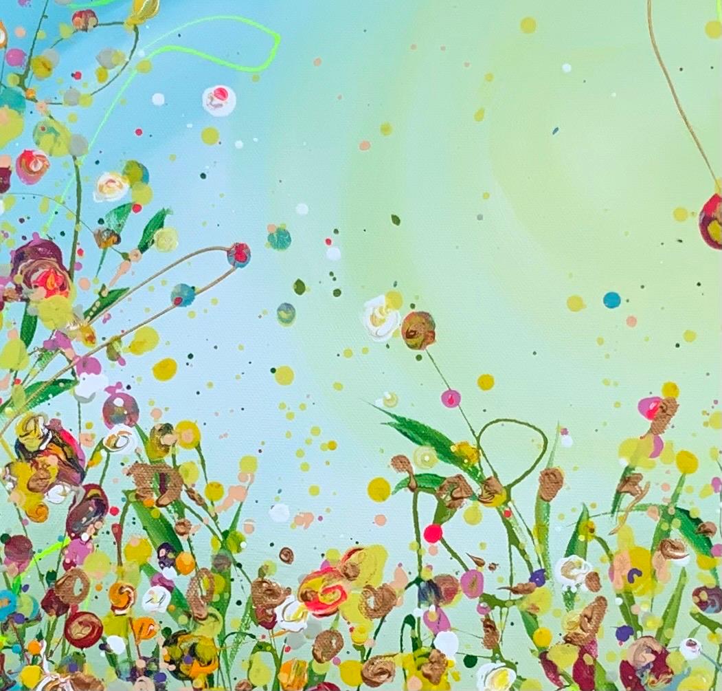 « A Flurry of Wild Flora », art floral, art des prairies, art abordable, art original - Vert Abstract Painting par Jan Rogers