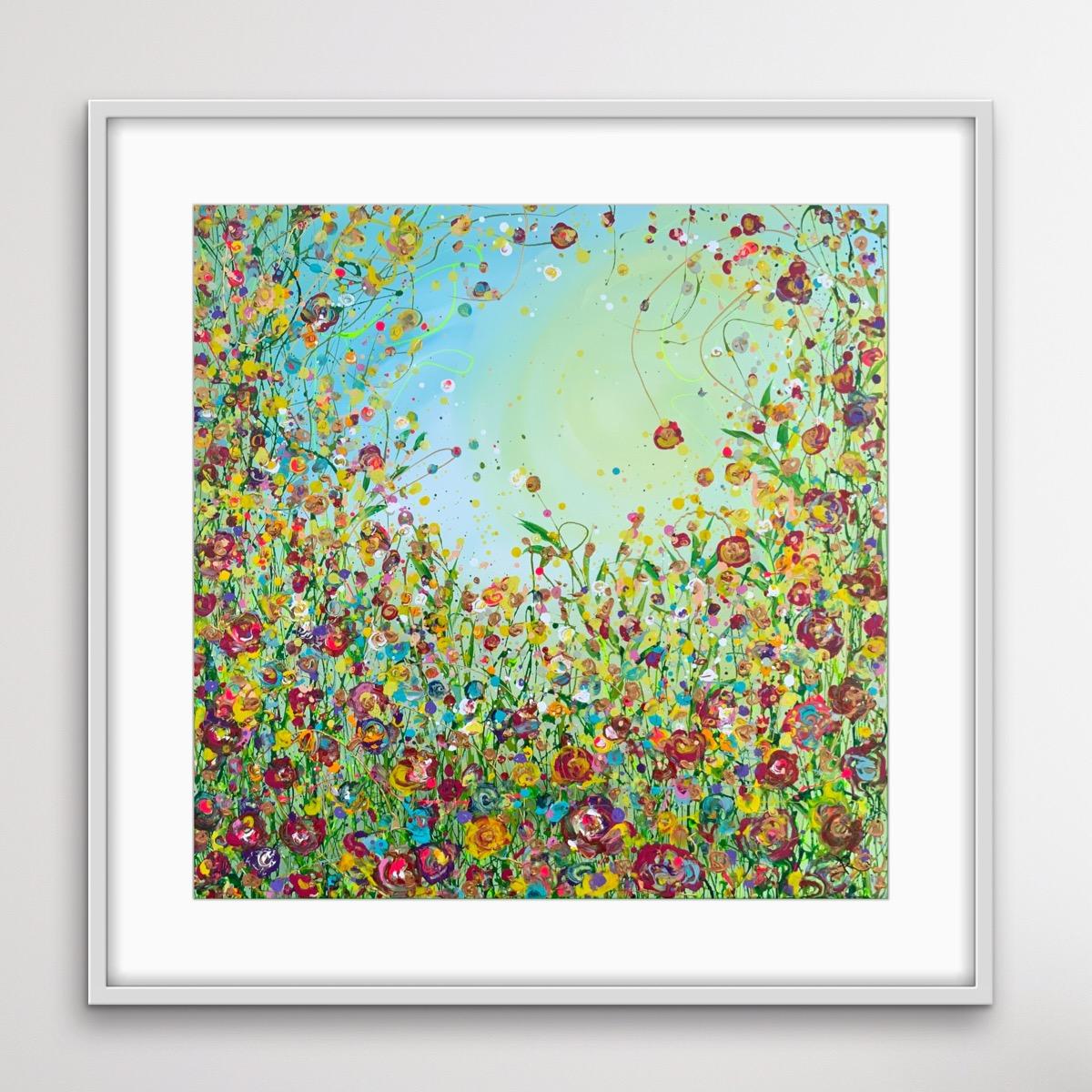 A colourful array of wild meadow flowers. Painted in an expressive and abstract style. Painted with energy and passion for the subject. Inspired by my love of colour, pattern and flowers. Painted using a professional quality stretched canvas using