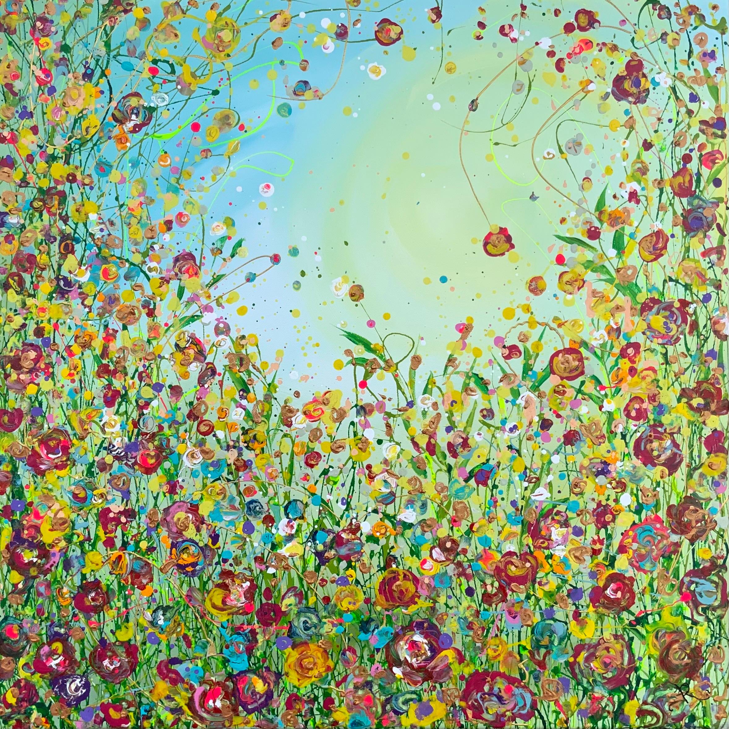 Jan Rogers Abstract Painting - A Flurry of Wild Flora, floral art, meadow art, affordable art, original art