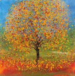 Abstract Autumnal Blossom, Jan Rogers, Bright Landscape Painting, Tree Art