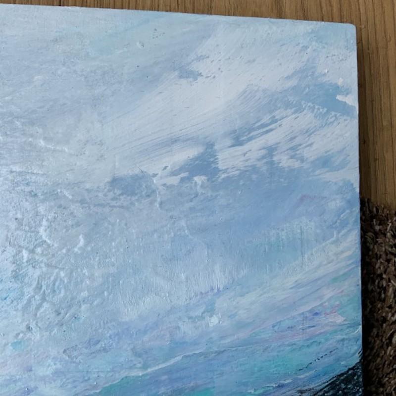 Abstrait à Caldey IV, paysage original, peinture de paysage marin, art abordable - Bleu Landscape Painting par Jan Rogers